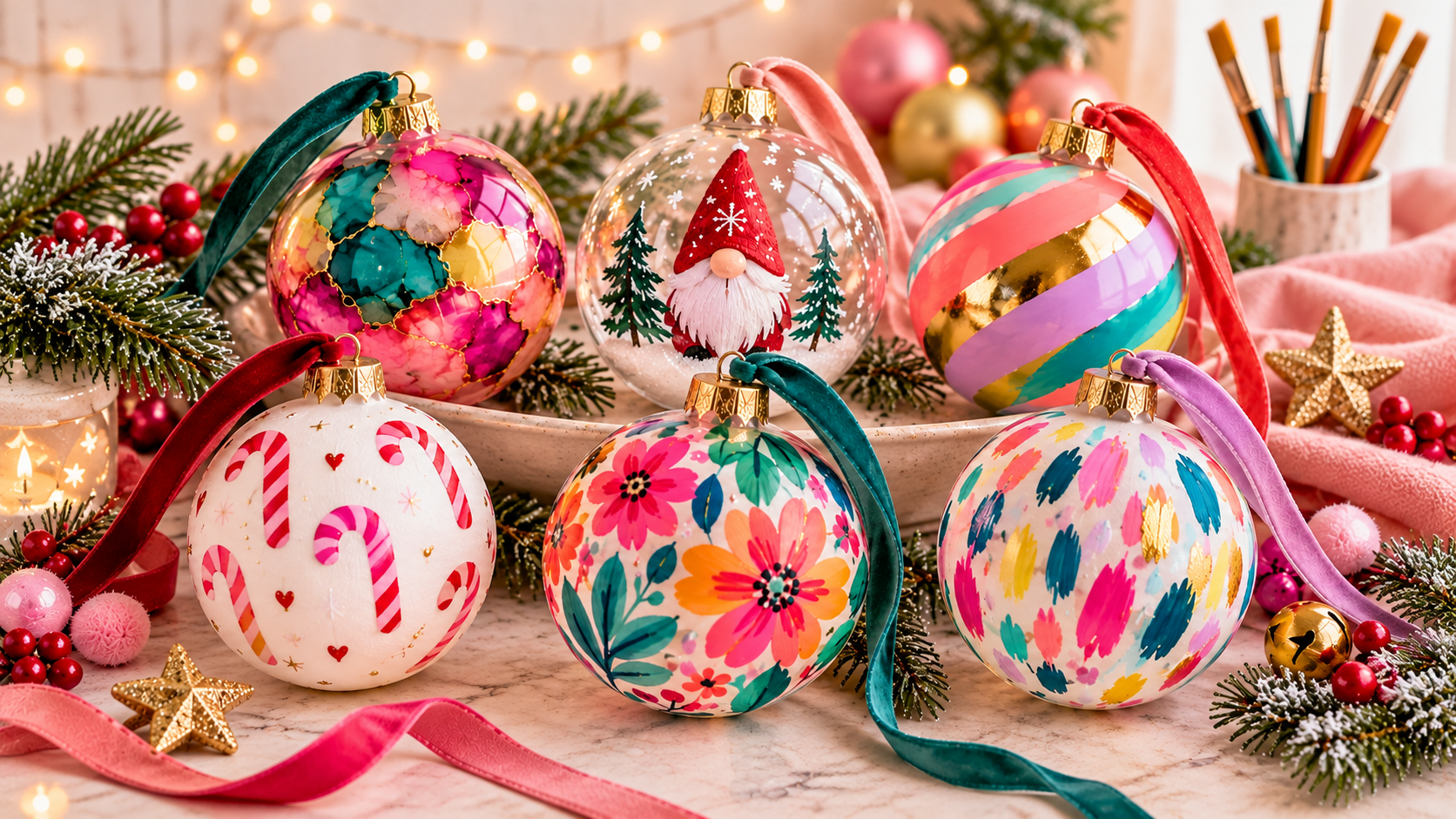 Boules de Noël colorées personnalisées pendant l'atelier créatif