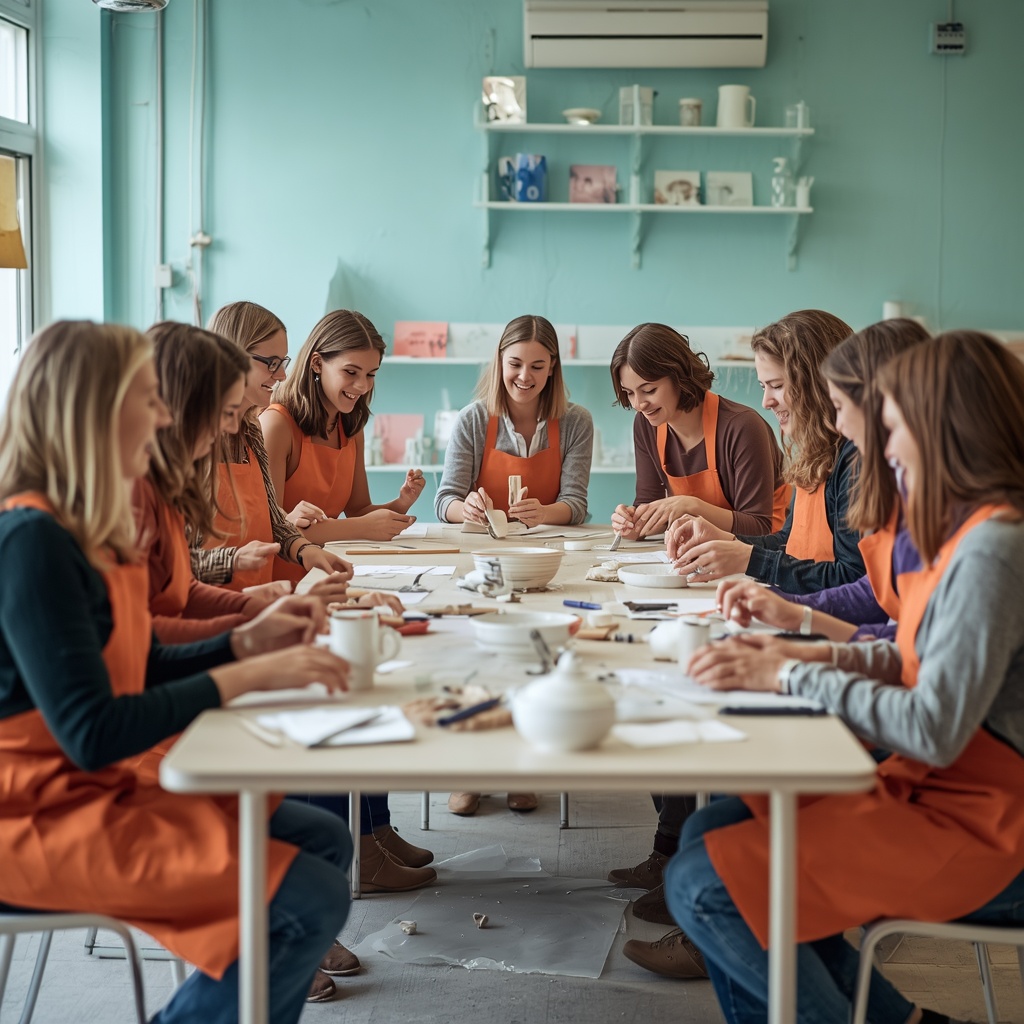 Atelier créatif entre amis autour d'une toile colorée